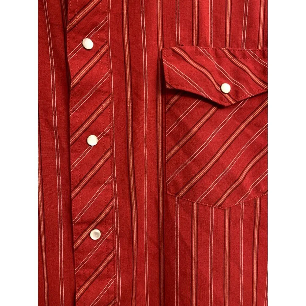 Rustler Men's Western Pearl Snap Shirt Size 2XL Red Striped - Picture 3 of 4